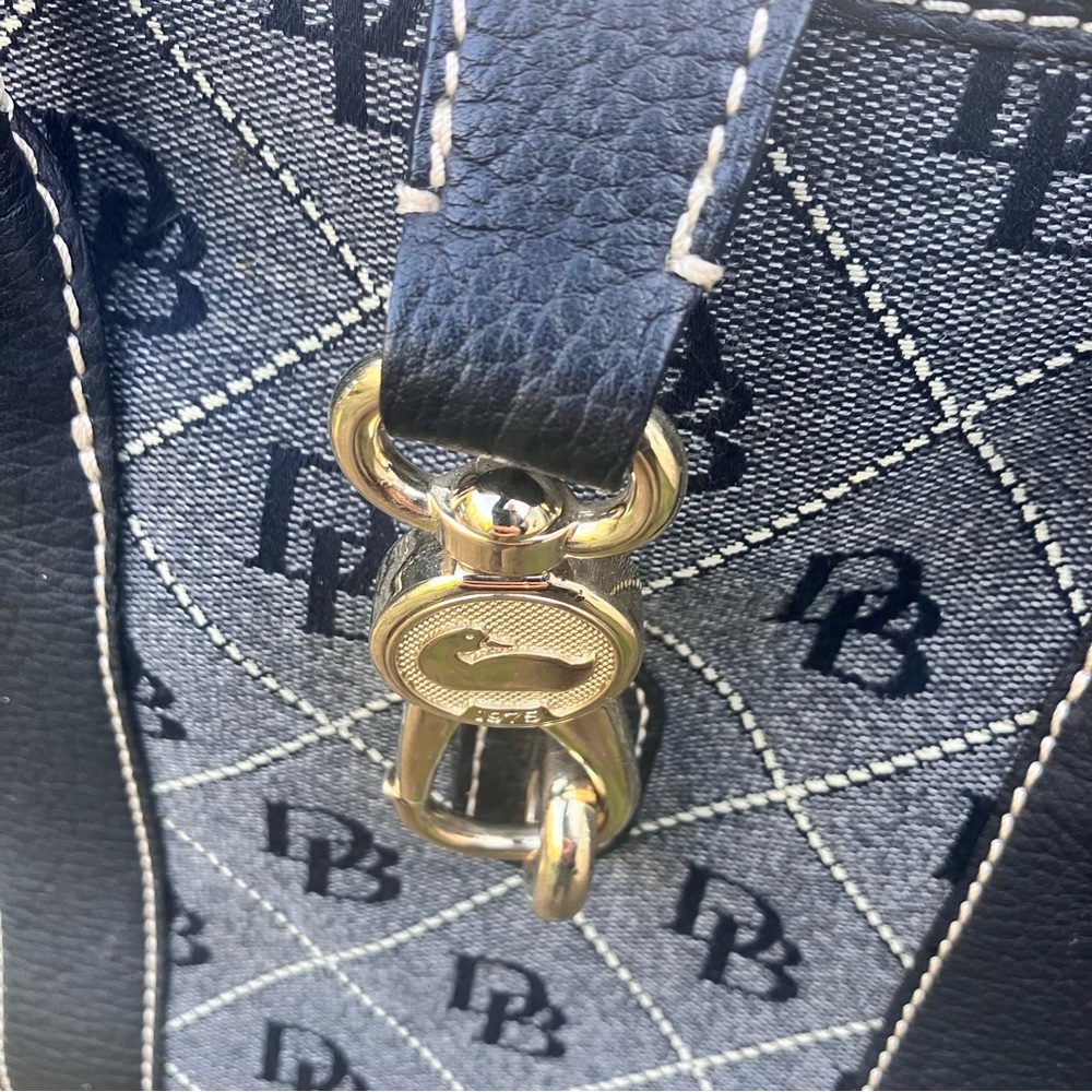 Dooney & Bourke Denim Logo Tote Pink Interior Gold Hardware Preppy Quiet Luxury - Picture 11 of 13